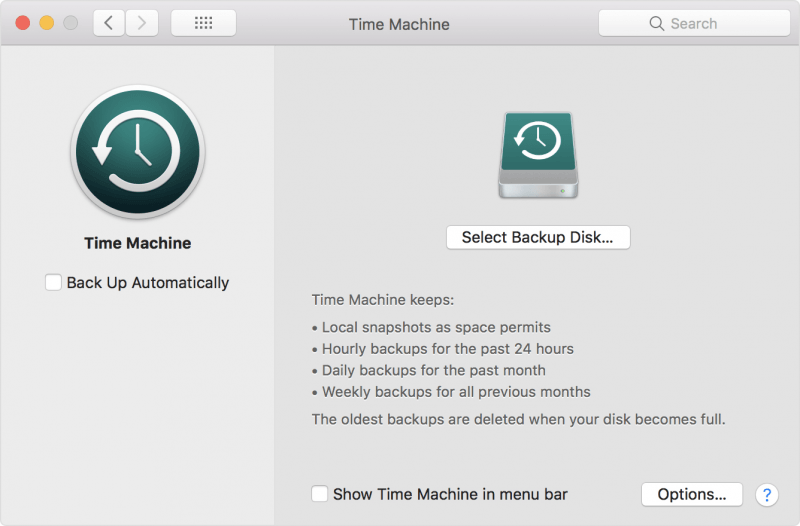 Aplikacja Time Machine na macOS