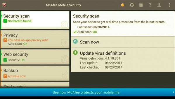 Narzędzie do usuwania wirusów Androida — McAfee Mobile Security