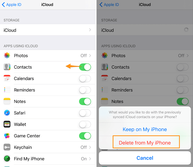 Ręcznie usuń kontakty na iPhonie 5S przez iCloud