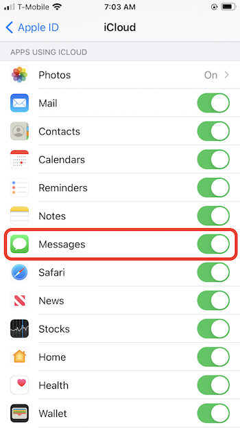 Synchronizowanie iMessages przez iCloud