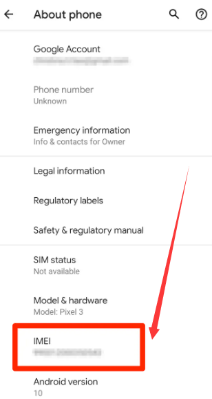 Znajdź numer IMEI za pomocą aplikacji Ustawienia do operatora Odblokuj telefon z Androidem