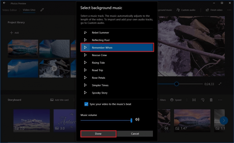 Dodaj muzykę do aplikacji wideo za pomocą aplikacji Windows Photos