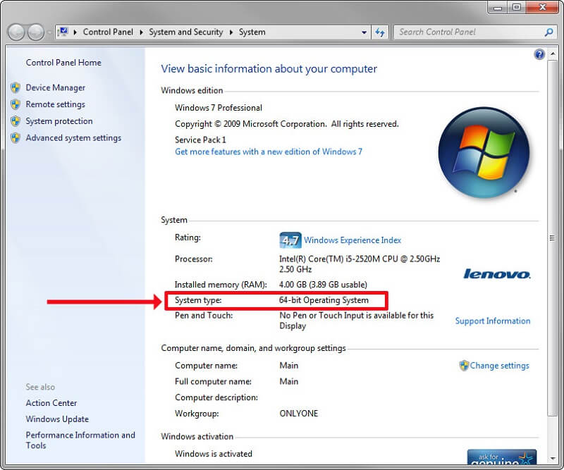 Komputer z systemem Windows 7 64-bitowym