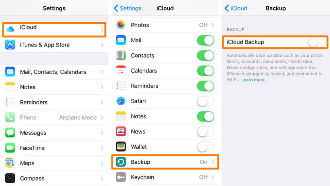 Włącz iCloud Backup, aby rozwiązać problem odinstalowania iTunes Usuń moją muzykę