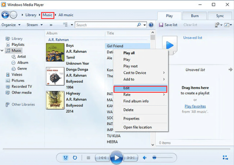 Edytuj MP3 Windows 10 za pomocą Windows Media Player