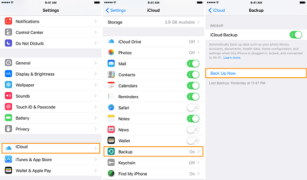 Włącz Icloud Backup