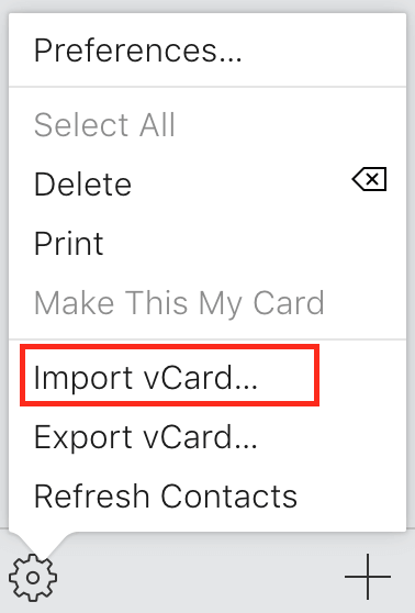 Importuj Vcard