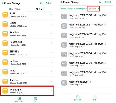 Przywróć WhatsApp z kopii zapasowej za pomocą lokalnej kopii zapasowej WhatsApp w pamięci wewnętrznej